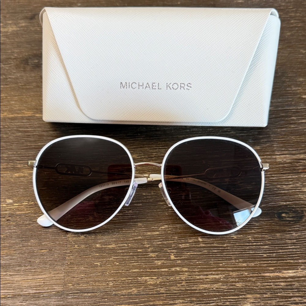 Michael Kors White Frame Aviator Sunglasses with Dark Lenses